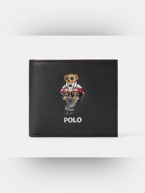 Polo Ralph Lauren Black TUXEDO RACING JACKET BEAR Leather Double Billfold Wallet